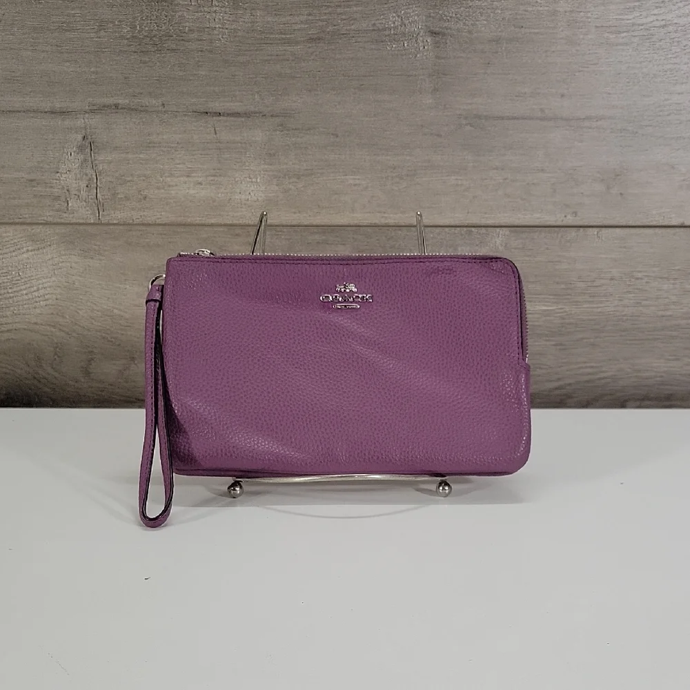 Coach Purple Pebble Leather Wristlet Clutch Bag F87587